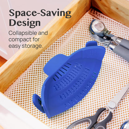 Kitchen Gizmo Snap N' Strain - Silicone Pasta Strainer Clip-On for Pots and Pans - Heat Resistant Colander for Vegetables and Noodles - Kitchen Gadgets for Cooking - Space-Saving Design - Gray