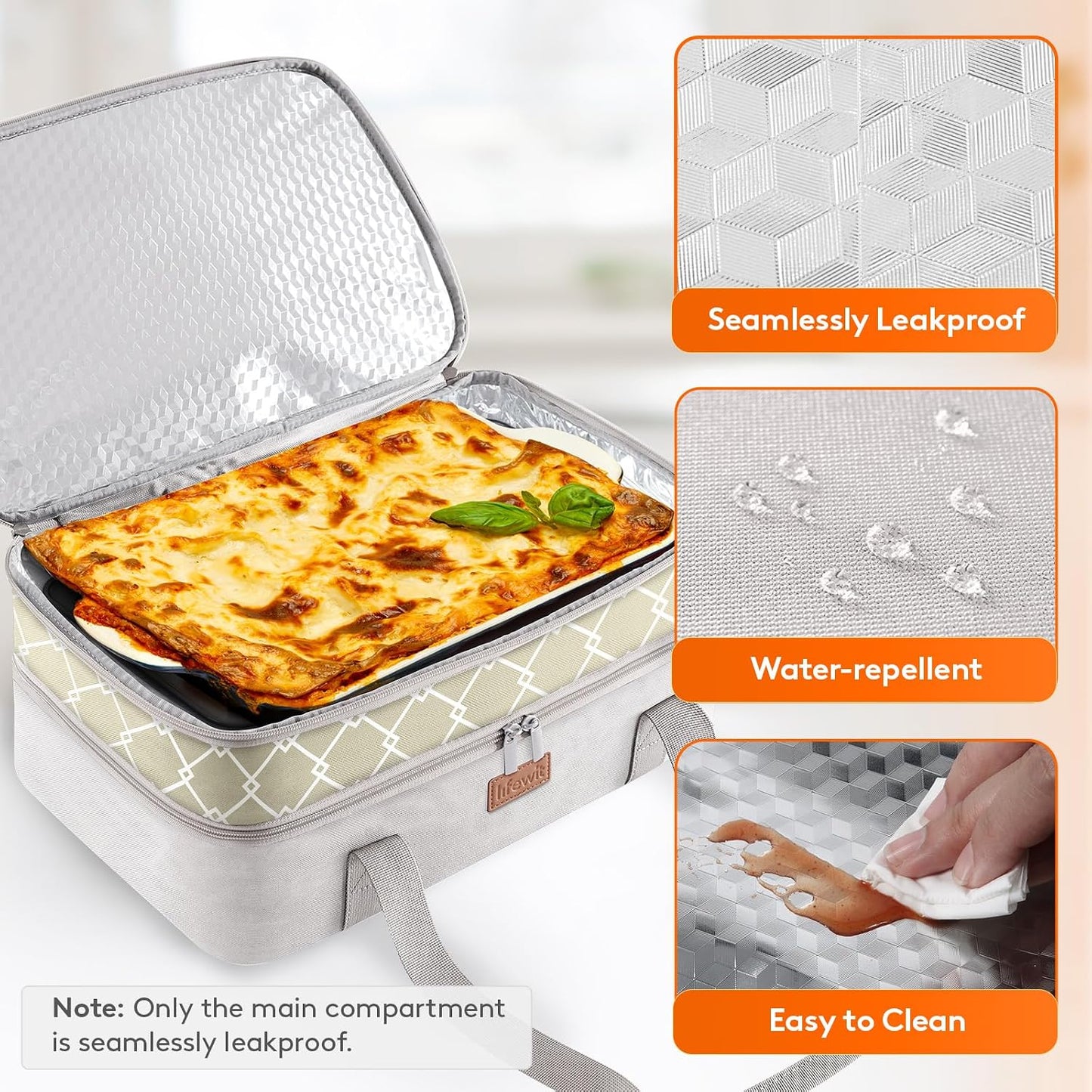 Lifewit Insulated Single Decker Casserole Carrier, Lasagna Lugger Holder for Hot or Cold Food, Fits 9" x 13" Baking Dish, Thermal Lunch Tote Bag for Potluck Parties, Picnic and Cookouts, Grey