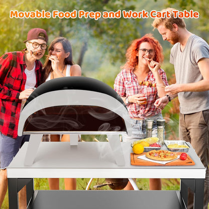 Upgraded Pizza Oven Cart Table for Ooni Koda/Karu/Fyra 16 & 12, Movable Thicken & Widen Rolling Kitchen Cart, Outdoor Grill Stand for Ninja Woodfire,Blackstone Griddle,Barbecue Tool Set