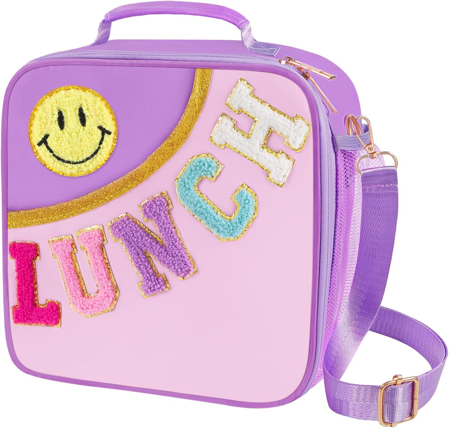 Nsrzua Lunch Bag Kids-Kids Insulated Lunch Bag with Adjustable Strap - Reusable Leakproof Lunch Box for Girls, Preppy School Lunch Tote for Travel, Picnic,School & Winter Camp