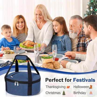 Round Insulated Casserole Carrier – 12" Portable Pie Carrier Bag for Hot or Cold Food, Leakproof Thermal Lunch Tote with Handle for Parties Picnic & Travel - Grey