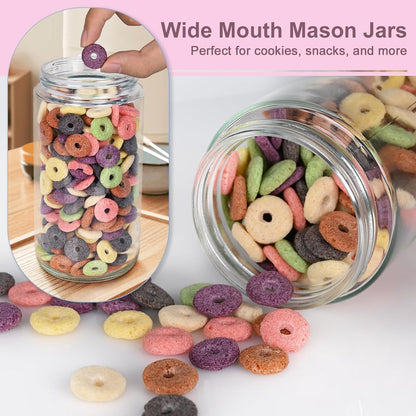 Overnight Oats Containers with Lids, 10oz Wide Mouth Mason Jars with Lids, 9 Pack Glass Jars with Airtight lid for Chia Pudding Yogurt Salad, Meal Prer Oatmeal Jars, Pink