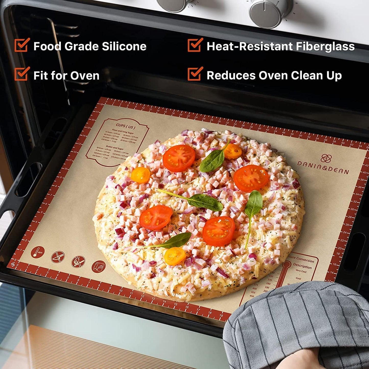 Silicone Baking Mat,28" x 20" Extra Thick Large Non Stick Sheet Mat with Measurement Non-slip Dough Rolling Mat,Reusable Food Grade Silicone Counter Mat for Making Cookies,Macarons,Bread and Pastry