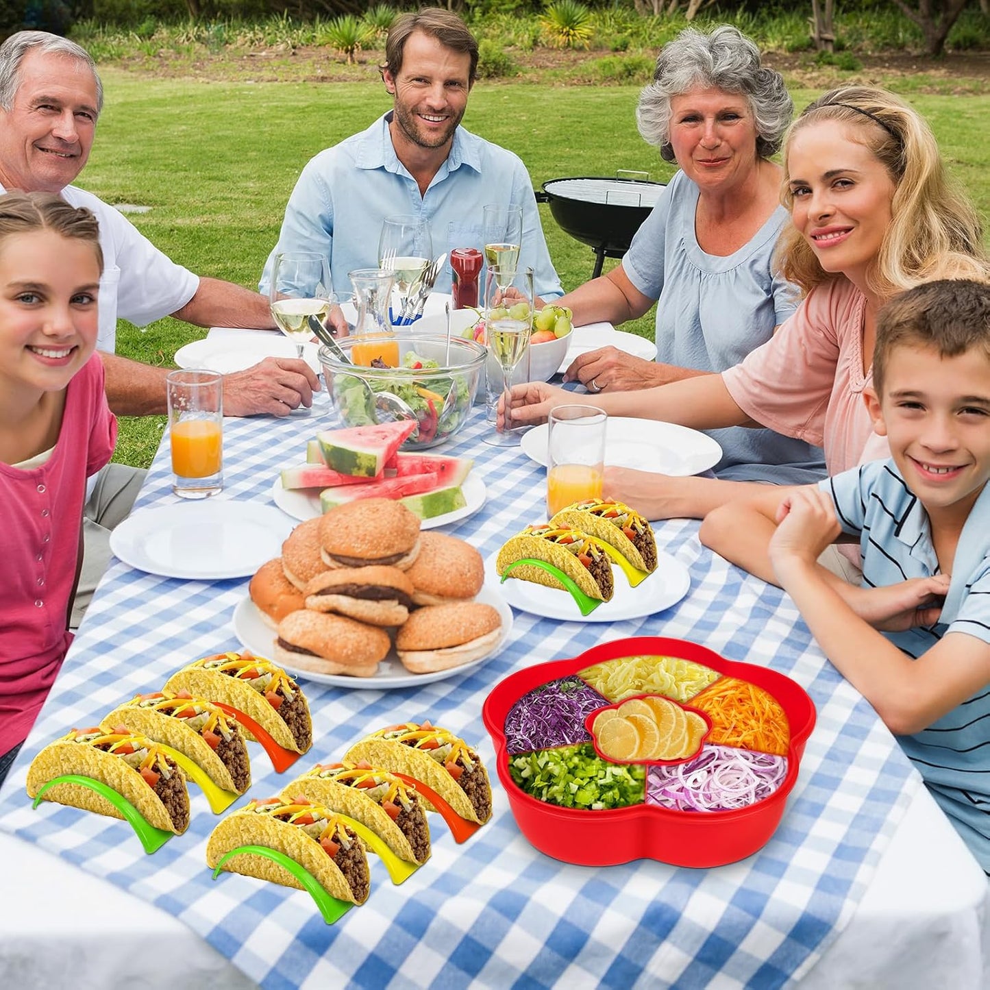 Taco Bar Serving Set for a Party with 12pcs Tortilla Holders Taco Tuesday Lazy Susan Tray Housewarming Set