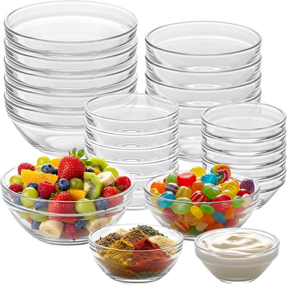 LemonRoad 20 Pcs Glass Prep Bowls Sets 4 Sizes 1.5/2.5/4.5/8.5 oz Cooking Clear Small Prep Pinch Bowls Mini Stackable for Toppings, Kitchen, Salt, Spices, Dipping, Baking & Meal