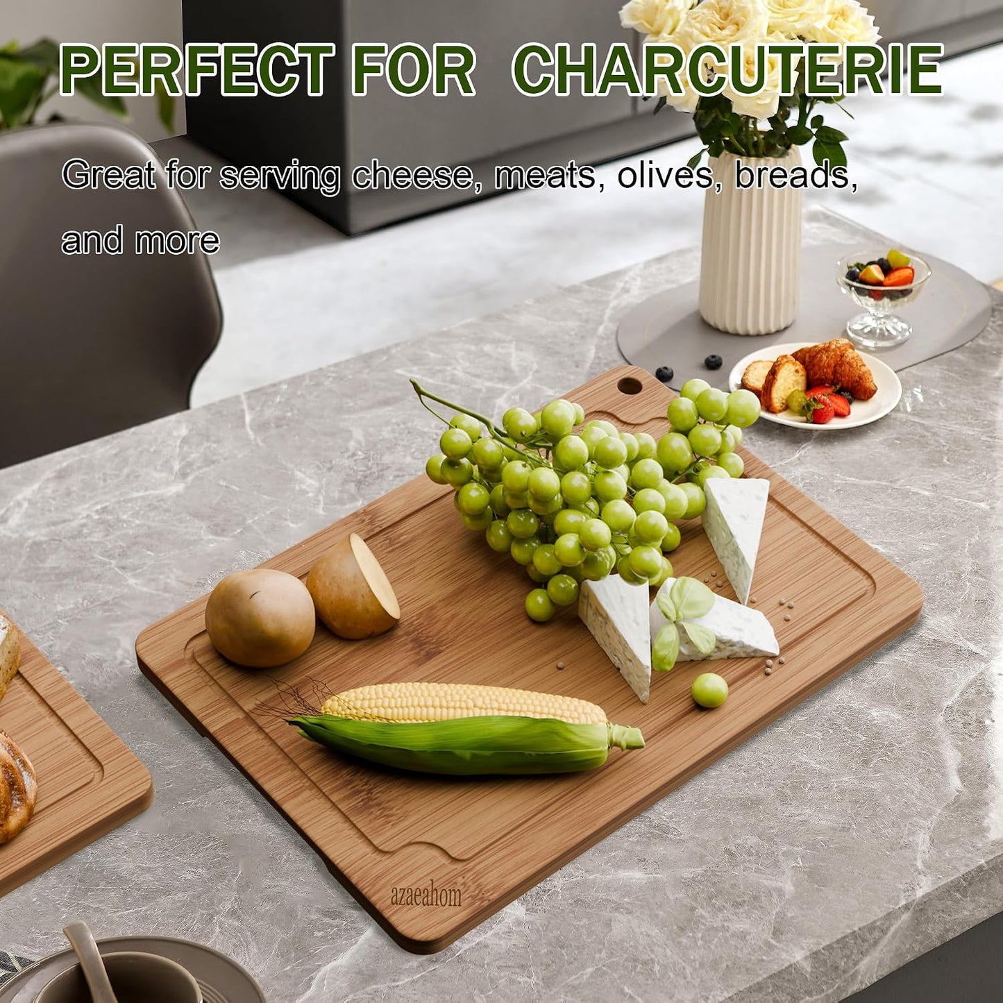 Bamboo Cutting Boards for Kitchen, Wood Cutting Board Set with Juice Grooves & Built-in Handles, Large Medium Small Chopping Board for Meat, Vegetables, Fruit