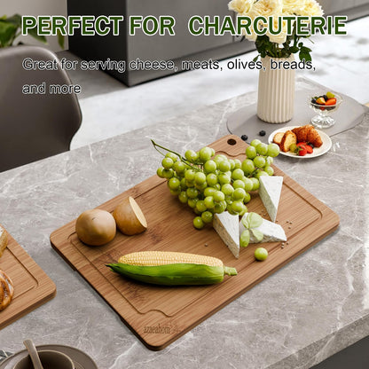 Bamboo Cutting Boards for Kitchen, Wood Cutting Board Set with Juice Grooves & Built-in Handles, Large Medium Small Chopping Board for Meat, Vegetables, Fruit