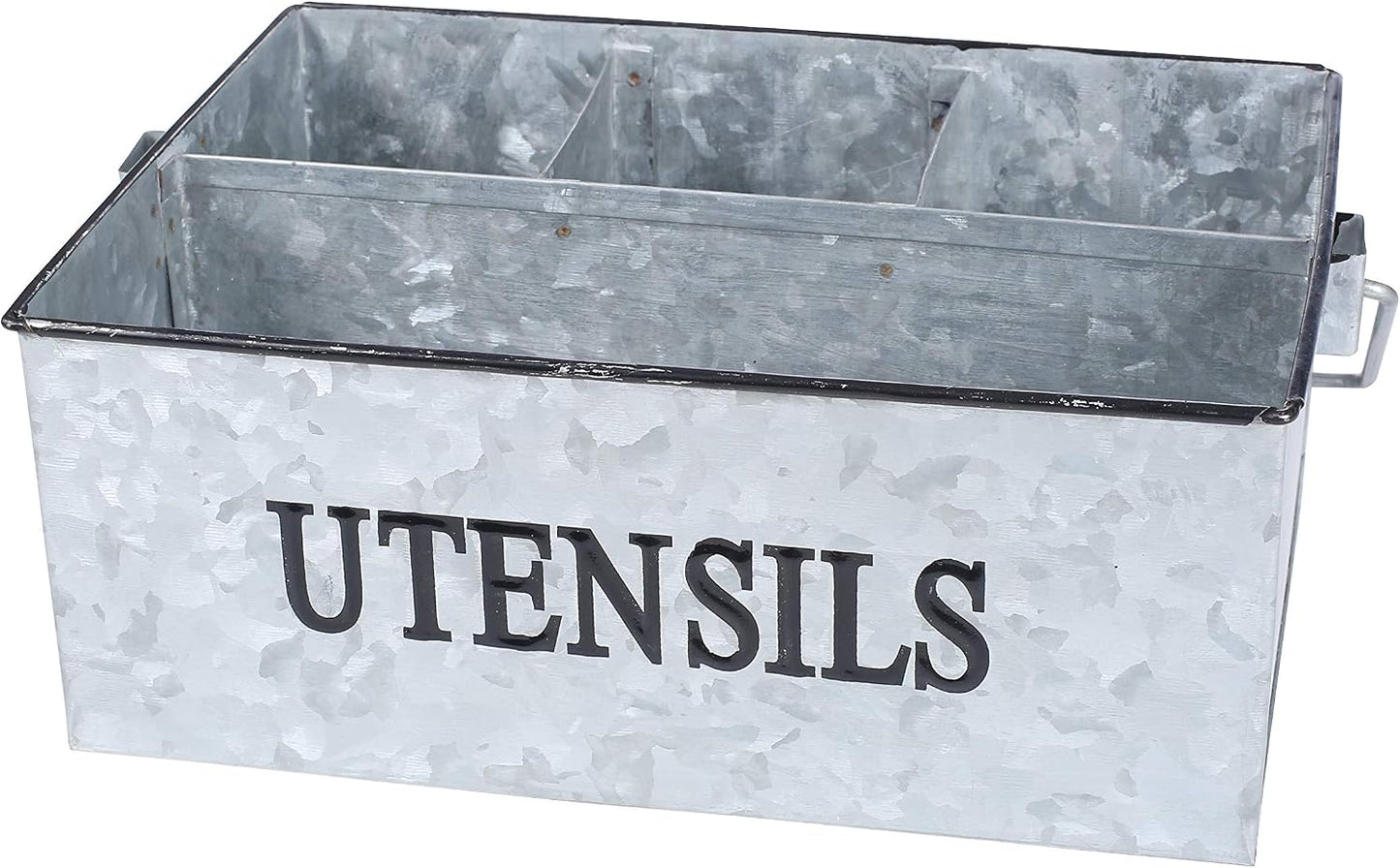 Light & Pro Multipurpose Galvanized Rustic Farmhouse Caddy - Metal 4 Compartment Storage Bin Caddy With Wooden Handle Perfect For Kitchen Utensils, Picnic, Garden Planter - Hammered - Antique Grey