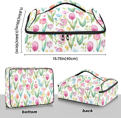 Casserole Carrier Insulated Yellow Lemon Blue Bows Dish 9x13 with Lid Party Travel Warmer Bag for Hot or Cold Food Lasagna Pizza Holder Tote - Colors B