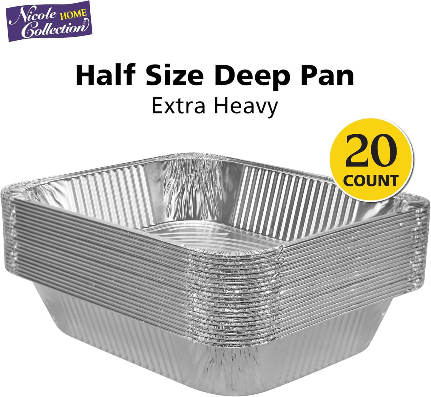 Nicole Home Collection Aluminum Pans With Lids Half Size 9x13 Extra Heavy Duty, Disposable Foil Pans For Baking (25 Sets)