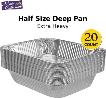 Nicole Home Collection Aluminum Pans With Lids Half Size 9x13 Extra Heavy Duty, Disposable Foil Pans For Baking (25 Sets)