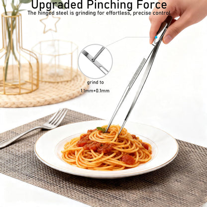 2 Pcs 12" Kitchen Cooking Tweezer Set, Stainless Steel Food-Grade Metal Food Tong, Flexible Pinching, Seamless-Welding, Sturdy and Non-Slip for Serving, Grilling, Frying (Round & Pointed Tip)