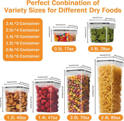 15PC Pantry Storage Containers, Airtight Food Storage Containers with Lids, BPA Free Kitchen and Pantry Organization and Storage Set for Pasta, Dry Food, Flour and Sugar, Cereal