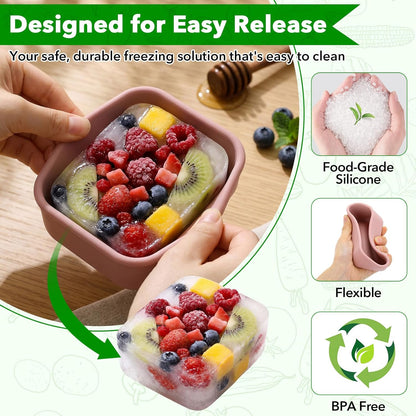 Blushtier 10 Pcs Silicone Freezer Molds with Lid Reusable Meal Prep Containers Silicone Soup Freezer Molds Food Preserving Ice Tray for Portion Control Soups Sauces Stews, 5 Colors(1 Cup, 1/2 Cup)