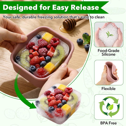 Blushtier 10 Pcs Silicone Freezer Molds with Lid Reusable Meal Prep Containers Silicone Soup Freezer Molds Food Preserving Ice Tray for Portion Control Soups Sauces Stews, 5 Colors(1 Cup, 1/2 Cup)