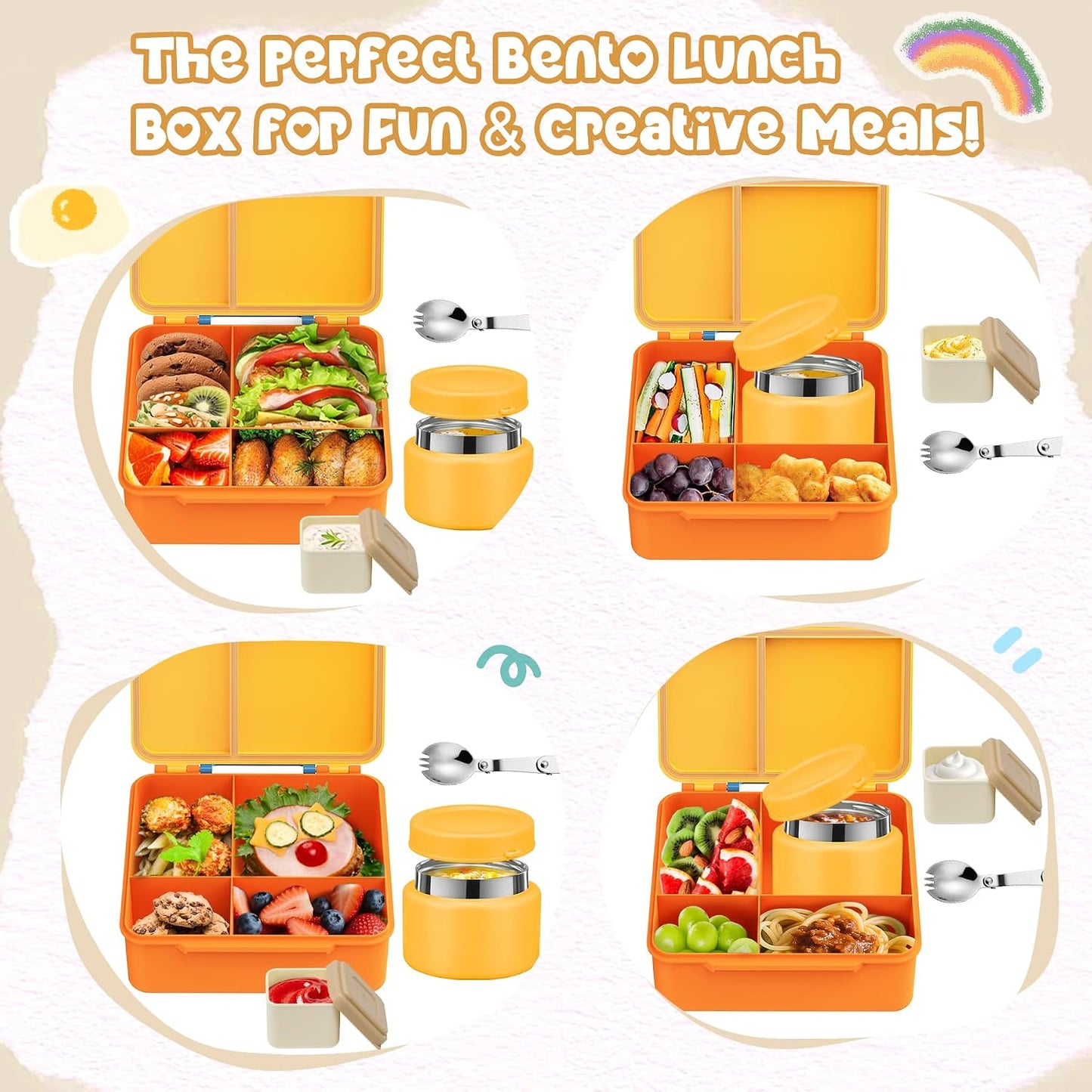 Lunch Box Kids, Leak Proof 5 Compartment Bento Box for Kids, 13oz Thermo for Hot Food Kids Lunch Box,Hot Lunch Box for School Travel
