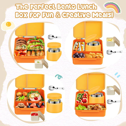 Lunch Box Kids, Leak Proof 5 Compartment Bento Box for Kids, 13oz Thermo for Hot Food Kids Lunch Box,Hot Lunch Box for School Travel