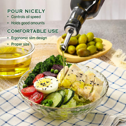 AOZITA 17oz Glass Olive Oil Bottle Dispenser - 500ml Green Oil and Vinegar Cruet with Pourers and Funnel - Olive Oil Carafe Decanter for Kitchen