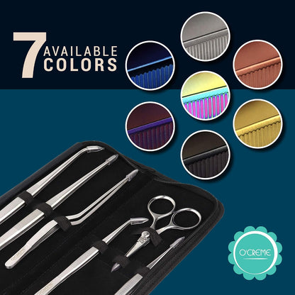 O'Creme Set of Culinary Tweezer Tongs Offset, Straight and Curved, Plus Super Sharp Chef Scissors, Total 6 Pieces (Rose Gold)