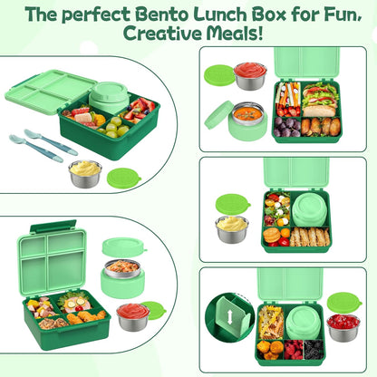 Aimsnk Kids Bento Lunch Box with 8oz Soup Thermo, Kids Leakproof Lunch Food Containers with 4 Compartment,Insulated Hot Food Jar with Lunch Bag for School, Travel (Pink)