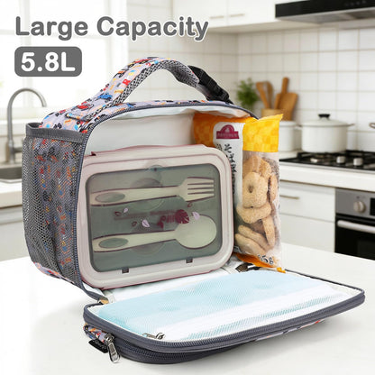 FlowFly Kids Lunch box Insulated Soft Bag Mini Cooler Back to School Thermal Meal Tote Kit for Girls, Boys, Astronaut - Colors A
