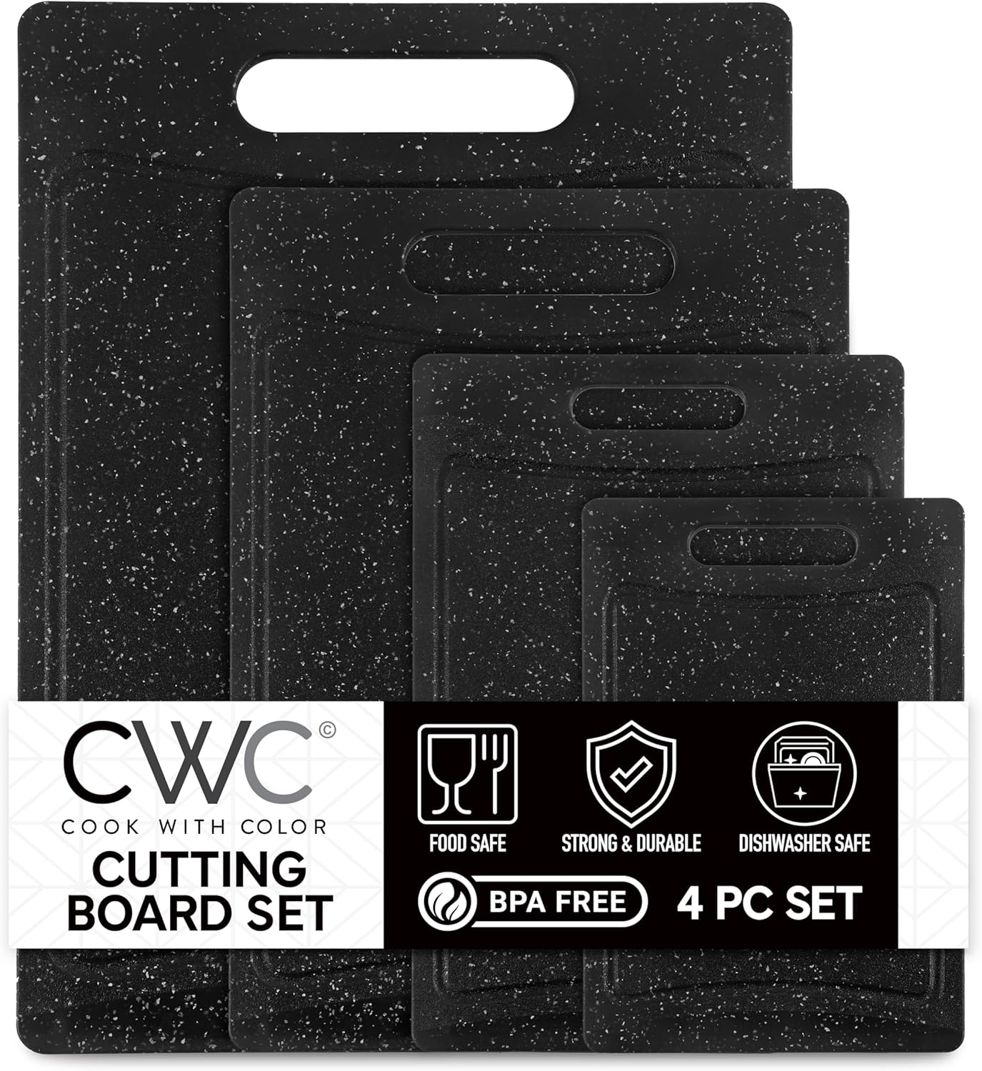COOK WITH COLOR Non-Slip Cutting Board Set – Kitchen Essentials with Easy Grip Handle for Meat, Veggies, and Fruits, 3 Cutting Boards, Speckled White