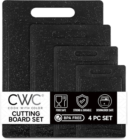 COOK WITH COLOR Non-Slip Cutting Board Set – Kitchen Essentials with Easy Grip Handle for Meat, Veggies, and Fruits, 3 Cutting Boards, Speckled White
