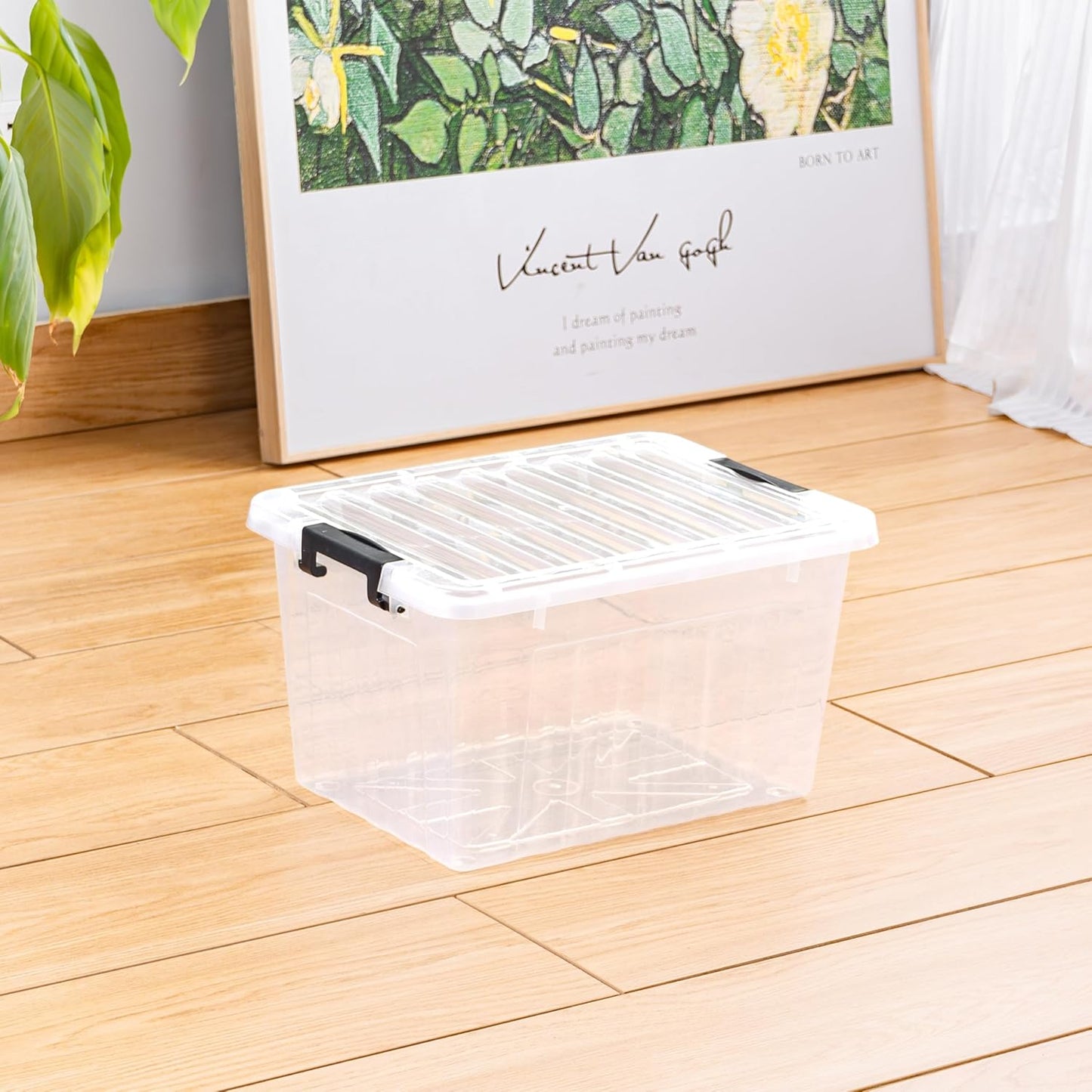 Cetomo 60Qt*6 Plastic Storage Bins, Storage Box, 6 Pack, Organizing Container with Wheels, Durable Lids and Secure Latching Buckles, Stackable and Nestable, Clear with Black Buckle