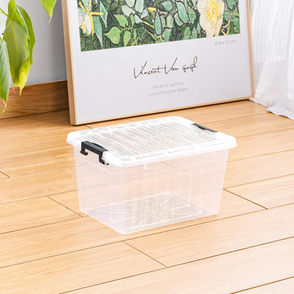 Cetomo 60Qt*6 Plastic Storage Bins, Storage Box, 6 Pack, Organizing Container with Wheels, Durable Lids and Secure Latching Buckles, Stackable and Nestable, Clear with Black Buckle