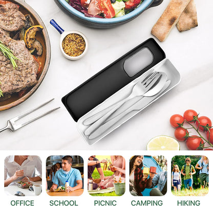 Reusable Travel Utensils with Case, 4pcs Portable Cutlery Set, Knives Fork and Spoon Set for Lunch Box, Portable Silverware Set for Travel Camping Picnic Hiking Office