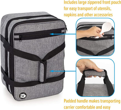 VP Home Large Casserole Carrier - Double Compartment Insulated Bag for Hot or Cold Food - Cupcake Carrier - Insulated Tote Bag with Lid for Travel Parties or Food Transport Containers - Heather Gray