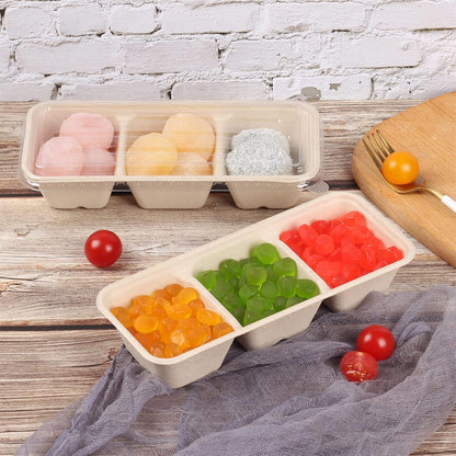 disposable bowls 18 oz 3 compartments with lids Plant Fiber 50 Pack