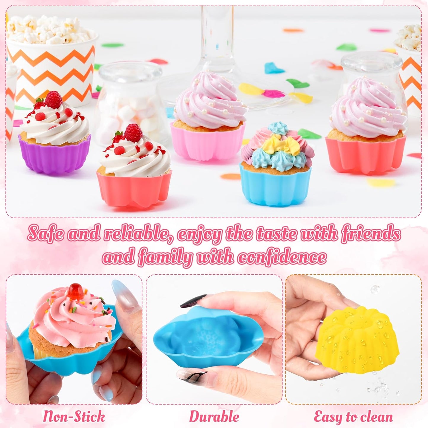 R HORSE 42Pcs Silicone Molds Cupcake 2 Inch Mini Size Reusable Muffins Liners Washable Non-Stick Donut Wrapper Mold Flower Shapes Baking Cups for Pan Oven Microwave Dishwasher