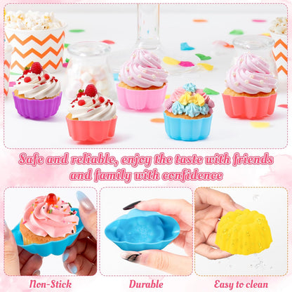 R HORSE 42Pcs Silicone Molds Cupcake 2 Inch Mini Size Reusable Muffins Liners Washable Non-Stick Donut Wrapper Mold Flower Shapes Baking Cups for Pan Oven Microwave Dishwasher