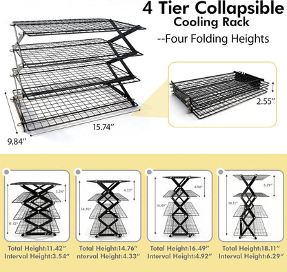 4 Tier Collapsible Cooling Rack for Baking, Adjustable cooling Rack