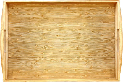 Bamboo Serving Trays Charcuterie Platter 16.5"x11.8"（42x30cm with Handle, Set Includes 1xHexagon 12.5"(32cm)+1xSquare 7.8"(20cm)+1xSquare 5.9"(15cm) Small Plates for Family Dinner