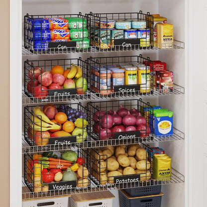 JKsmart 8-Tier Stackable Wire Basket, Can Organizer for Pantry Kitchen, XXL Metal Storage Shelves with Dividers & Handles, Easy Assembly Space Saving Storage Bins for Snacks Fruits Veggies