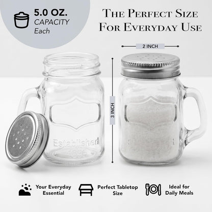Circleware Mason Yorkshire Jar Mug Salt and Pepper Shakers with Glass Handles and Metal Lids, 5 Ounce, Set of 2 in Gift Box, Limited Edition Glassware Serveware