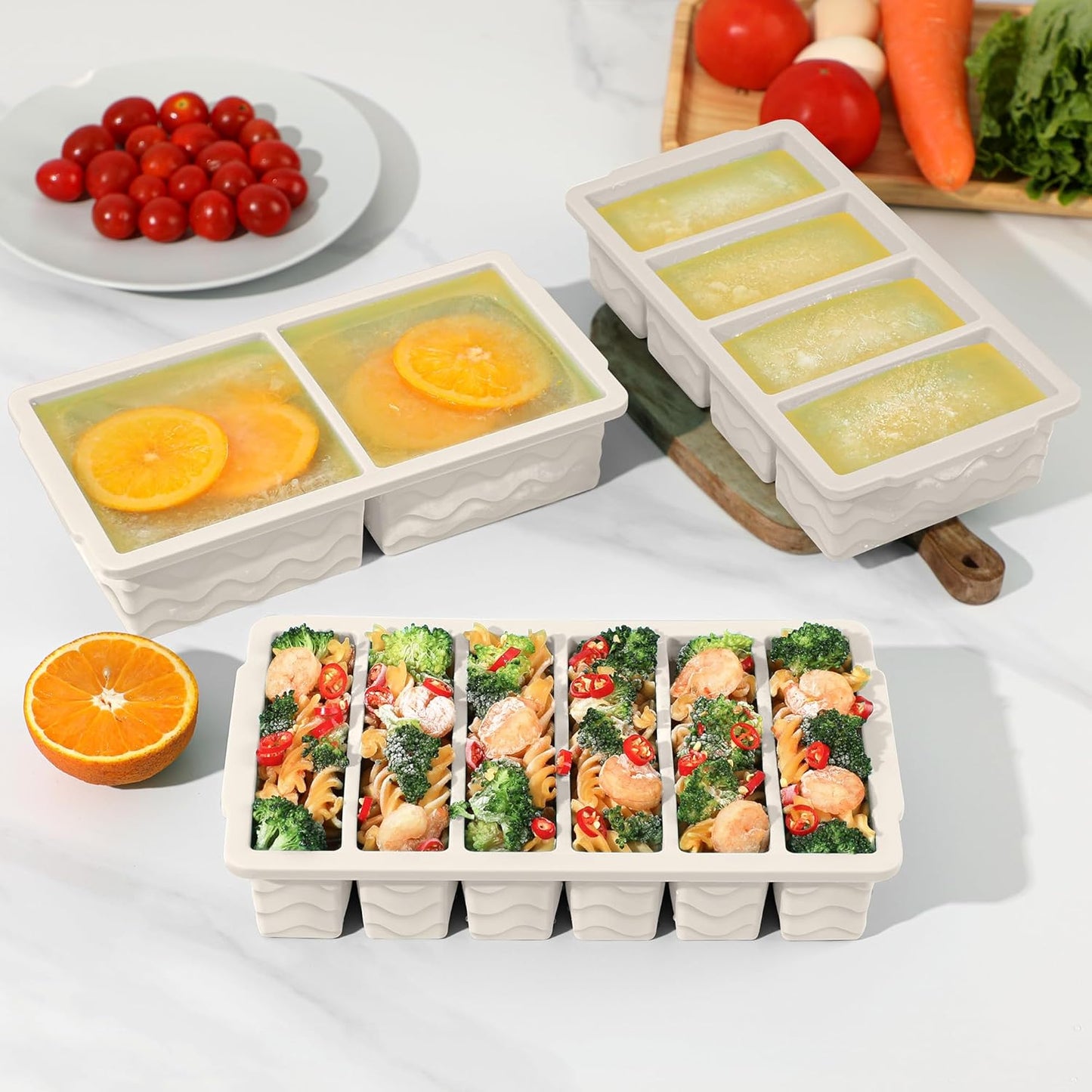 3-Pack Silicone Freezer Trays with Lid,2 Large 2-Cup(500ml)&4 Medium 1-Cup(250ml)&6 Small 1/2-Cup(125ml) Soup Freezer Container Molds,Ice Cube Tray For Meal Prep&Freezing Soup,Stews,Sauces