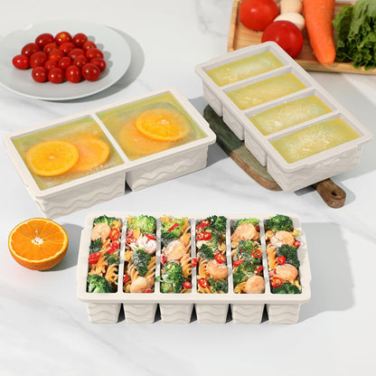 3-Pack Silicone Freezer Trays with Lid,2 Large 2-Cup(500ml)&4 Medium 1-Cup(250ml)&6 Small 1/2-Cup(125ml) Soup Freezer Container Molds,Ice Cube Tray For Meal Prep&Freezing Soup,Stews,Sauces