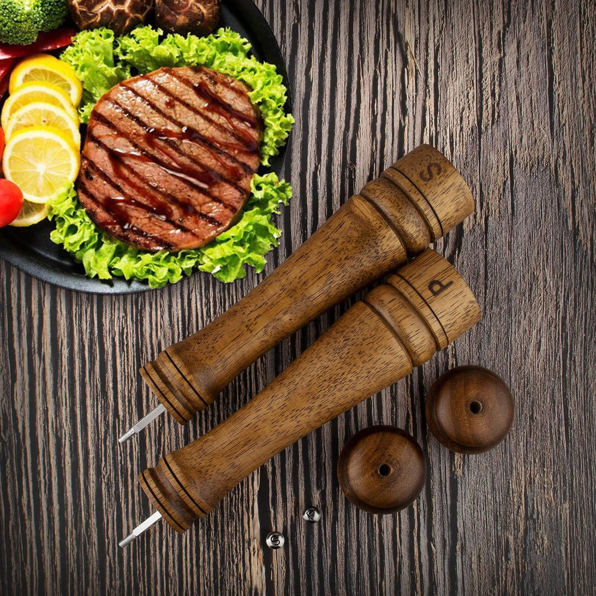 Acacia Wood Pepper Grinder, 8 Inch Salt Mill Pepper Mill for Kitchen