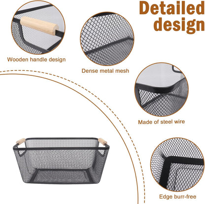 Potato and Onion Storage Bin, 2 Set Potato Bin Storage and Onion Container with Wooden Handle, Pantry Kitchen Organization and Storage, Metal Mesh Baskets for Fruit, Vegetable, Produce-White