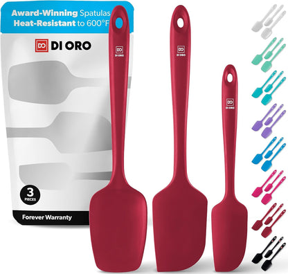 DI ORO Silicone Spatula Set - Rubber Kitchen Spatulas for Baking, Cooking, & Mixing - 600°F Heat-Resistant & BPA Free Silicone Scraper Spatulas for Nonstick Cookware - Dishwasher Safe (3pc, Black)