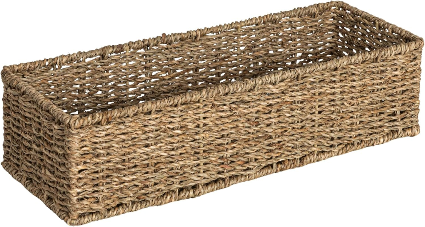 Household Essentials Water Hyacinth Rectangular Storage Basket with Handwoven Fibers and Iron Frame, Natural Finish