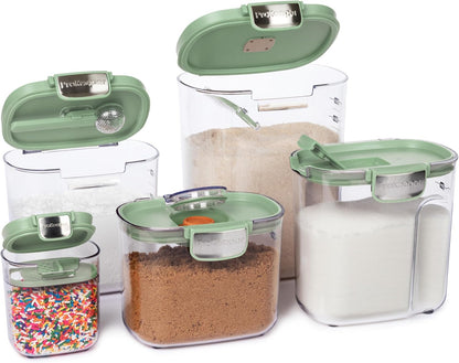 ProKeeper+ Airtight Food Storage Container Set – Clear Plastic Flour and Sugar Canister Set with Magnetic Accessories for Kitchen Organization (Grey, 9-Piece)