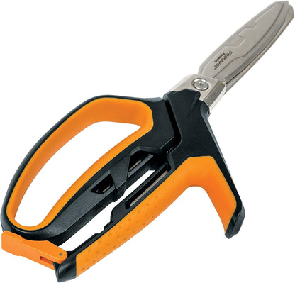 Fiskars Pro PowerArc Shop Shears, Heavy Duty Stainless Steel Scissor, Industrial Grade Tool for Building and Construction, 10 in, Orange/Black