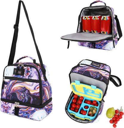 Tilami Lunch Bags Insulated Adjustable Strap Zipper, Two Compartments Cooler Bags, Bento Bags for Kids Toddlers (Blue)