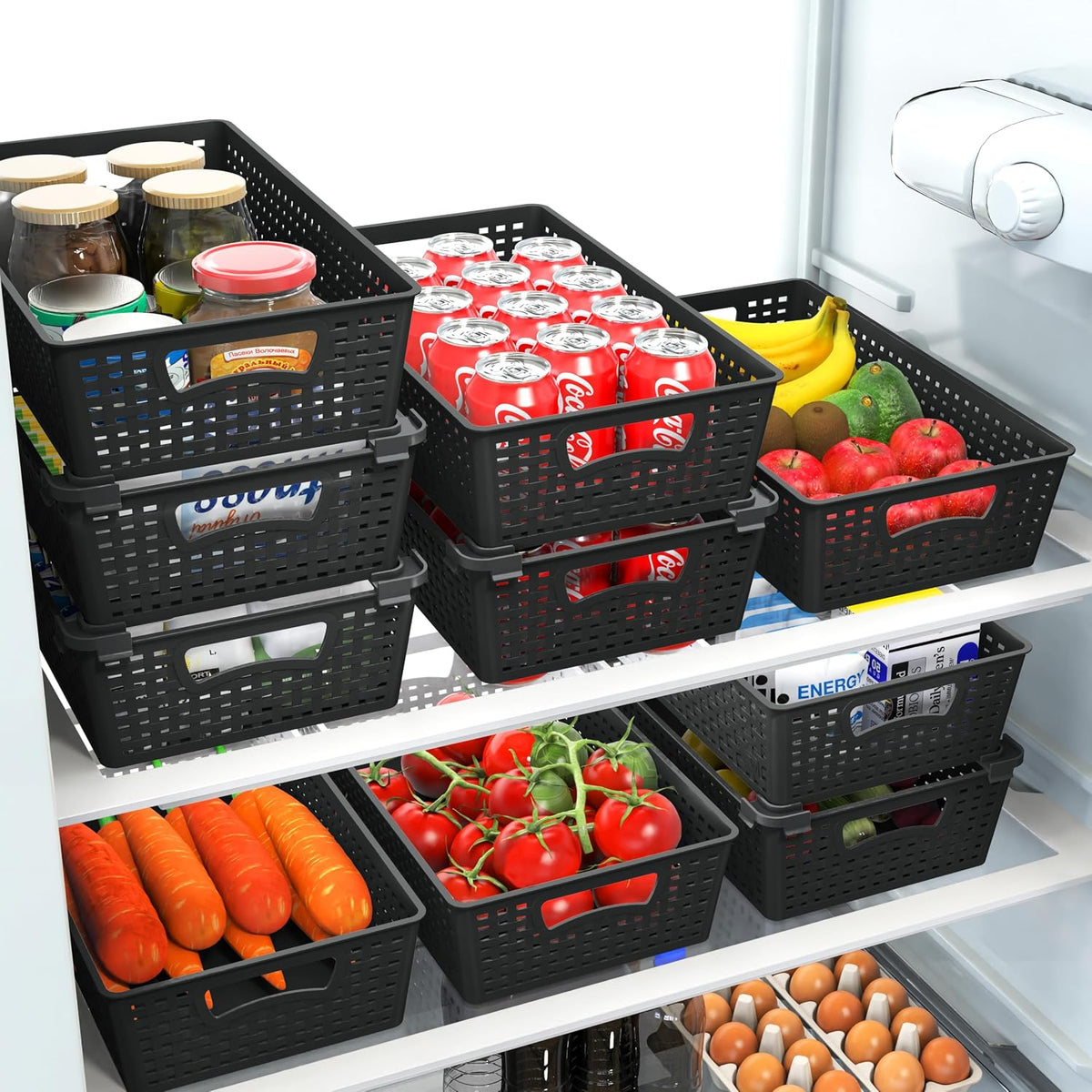 Simple Houseware Stackable Plastic Woven Basket Organizer, 6 Pack, White | 14.5" D x 8.5" W x 3.5" H