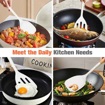 Extra Large Silicone Spatula Turner Set with Wooden Handle