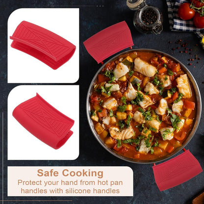 uxcell 4 Pcs Silicone Assist Hot Pan Handle Holder Hot Skillet Handle Covers Pot Holder Sleeve Non-Slip Heat Resistant for Kitchen Pot Frying Pans Cookware (Orange)